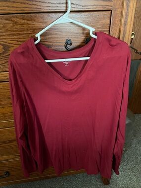 Lands' End Women's V-Neck Long Sleeve Top - Wine